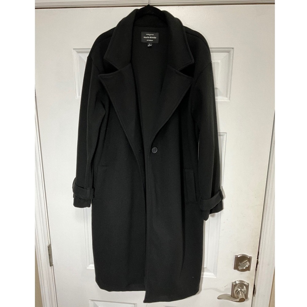 Haute Monde Los Angeles Women Black Single Button Longline Trench Coat Large